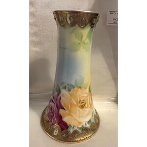 Antique Victorian Nippon Hatpin Holder Hand Painted Roses Beading